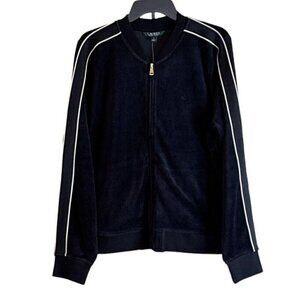 Lauren Ralph Lauren Women's Velour White Strip Track Jacket Sz L NWT MSRP $125
